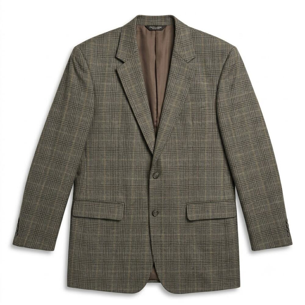 Jos A Bank Wool Sport Coat Jacket Gray Two Button Prince Of Wales Check Mens 43L
